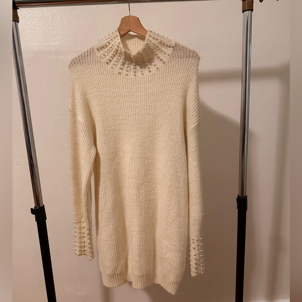 AKIRA Ivory Knit Sweater with Pearl Details